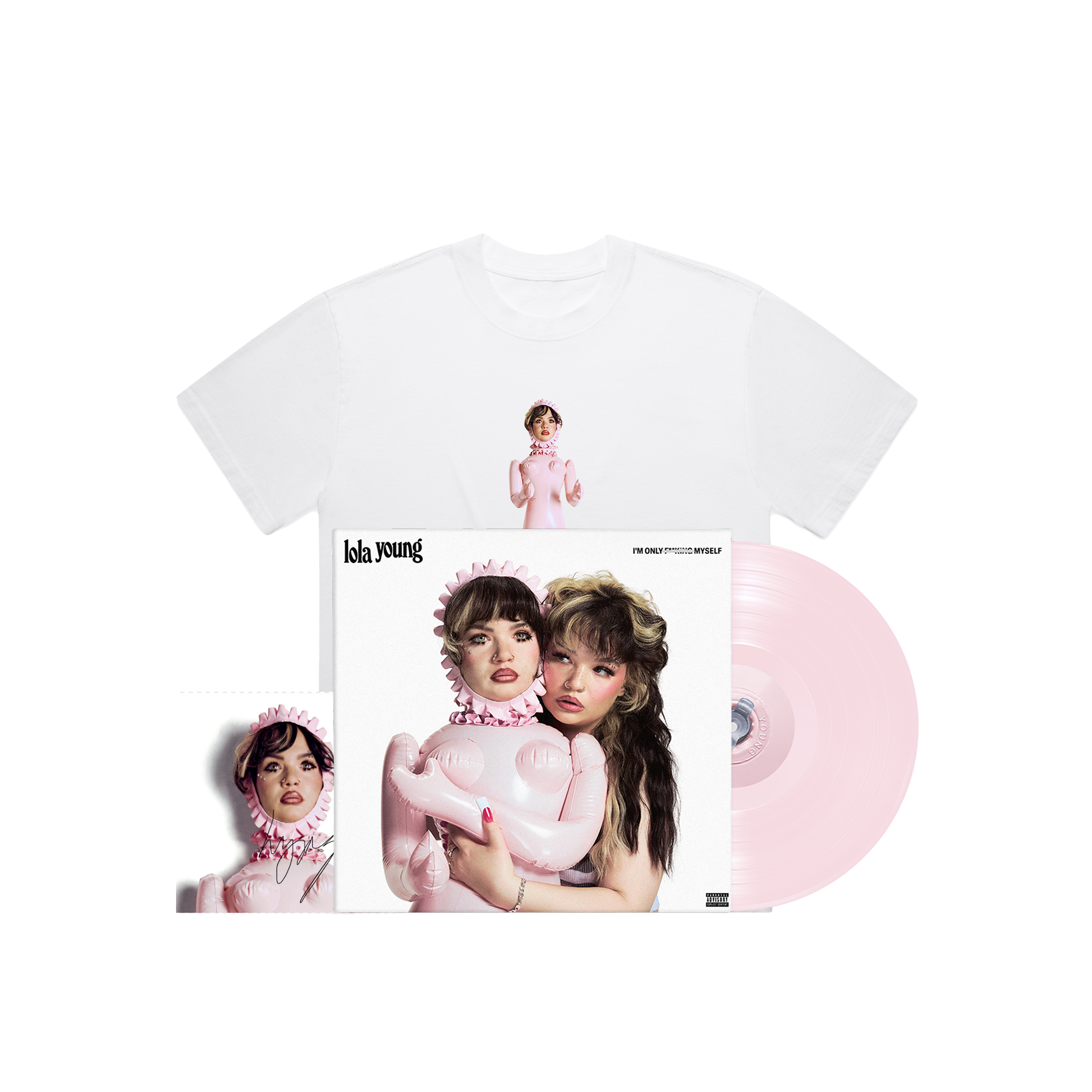 Lola Young BUNDLE: I'm Only F**king Myself: The Basic B*tch Edition (Nude Pink Vinyl LP) + White Doll Print T-Shirt - signed Nude Pink LP + White Doll Print T-Shirt - signed bundle 413053